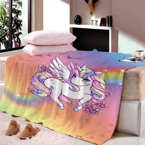 Rainbow Unicorn Hot Sale Thin Blanket Coral Fleece For Autumn Super Soft Art Beach Towel Throw Travel Bedspread Cartoon Beds
