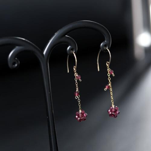 DMBS206 Garnet earrings female simple Valentines Day gift for girlfriend 14K gold Injection ear line