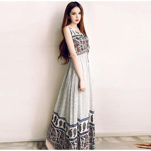 Chiffon Beach Dresses 2020 Bohemian Dress For Women Sleeveles Vintage High Waist Long Maxi Boho Chic Dress Summer Vestido DD2514