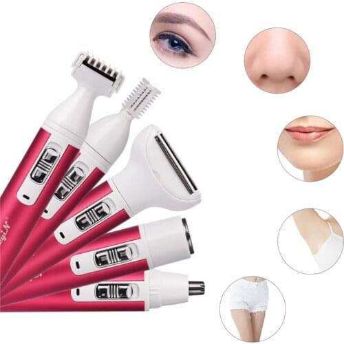 5 In 1 Women Electric Shaver Eyebrow Nose Ear Hair Trimmer Epilator Lady Hair Removal Facial Body Bikini Arm Leg Shaving Machine