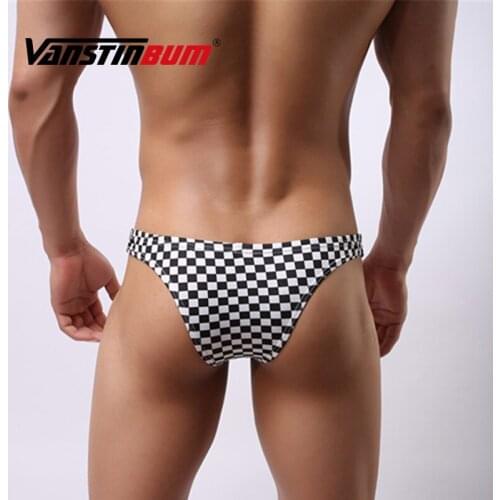 Sexy Low Waist Plaid Underwear Mens Calzoncillos Hombre Slip Briefs Cueca Masculina Convex U Pouch Homme Bikini Panties