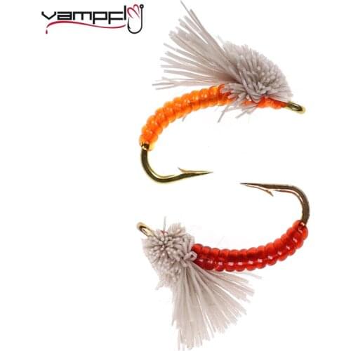 Vampfly 8pcs #16 Orange Red Fly Fishing Lure Serendipity Emergers Nymphs Trout Sunfish Perch Fishing Hook Bait
