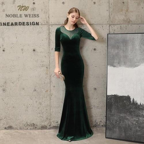 Evening dresses sexy o-neck elastic velvet mermaid Prom dress floor length in stock evening gown with sleeves