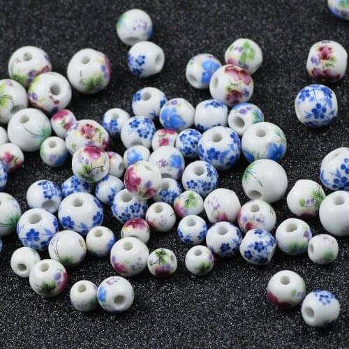 WLYeeS 8mm 10mm 12mm Chinese Ceramic Beads Blue/Rose Red Decal Porcelain Spacer Loose beads fit DIY Bracelet Necklace Making