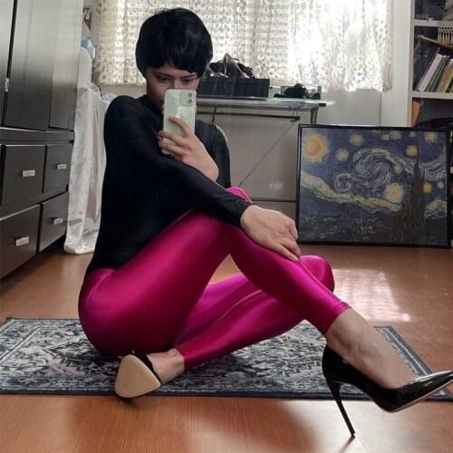 XCKNY Glossy pantyhose large glossy high waisted pantyhose glossy smooth leggless pants sexy skinny shiny pants