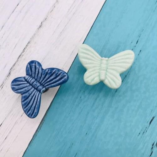 Vivid Cartoon Butterfly Cabinet Handles Cute for Boys & Girls Room Cabinet Cupboard Closet Dresser Handles Pulls Ceramic Knobs