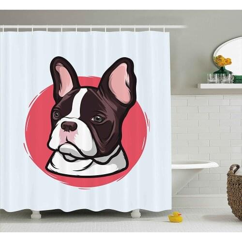 Animal Shower Curtain Cute French Bulldog Artistic Portrait Hipster Purebred Creature Pet Illustration Bathroom Curtains