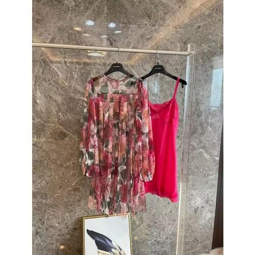 Summer new style 2021 womens silk dress print red flowers top quality Sicily gorgeous luxury runway