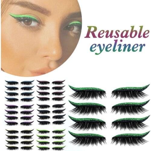 1/4 Pair Reusable False Lashes Eyeliner And Eyelash Stickers 7 Color Waterproof Eyeliner Eyelash Stickers Easy To Use And Remove