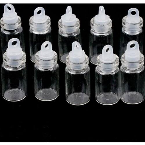 10Pcs 1 ml Mini Glass Bottles Small Vials Miniature Clear Glass Jars Multi Usage Plastic Cap Stopper Wish empty Glass Bottle