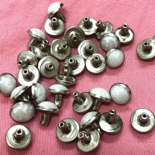100 Sets 8MM White Acrylic Imitation Ceramic Rivets Silver Plated Studs Rivets Spikes Fit For Belt Bag Shoes Garments DIY Making