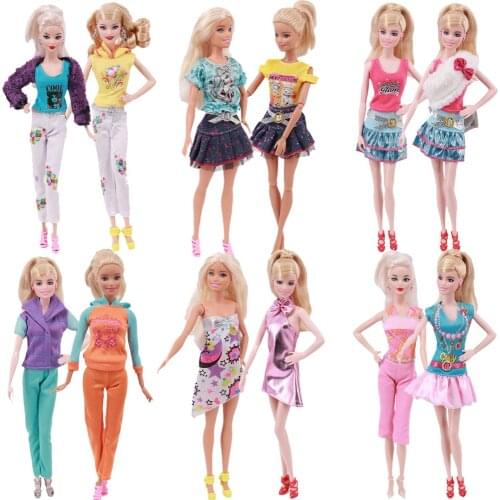 2Pcs/Set Barbies Plush Coat Trousers T-Shirt Leather Skirt For 11.8 Barbies Doll Russia DIY Girl`s Toy Christmas Gift