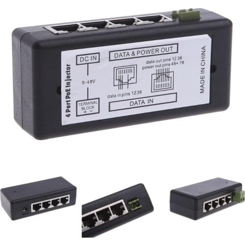 4 Port POE Injector For CCTV Surveillance IP Cameras Power Over Ethernet Adapter