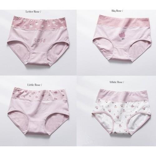 Print Seamless Cotton High Waist Slimming Underwear LovelyBriefs Sexy Breathable Girls Underpants 4Pieces Panties Women