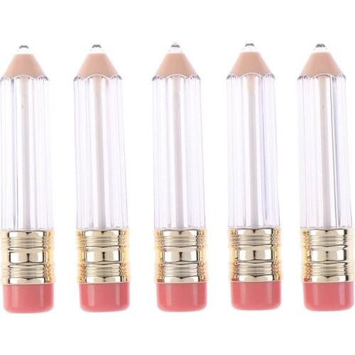 5pcs Mini Pencil Shape Sample Cosmetic DIY Empty Lip Gloss Tube Container Clear Lip Balm Tubes Lipstick Refillable Bottles Vials