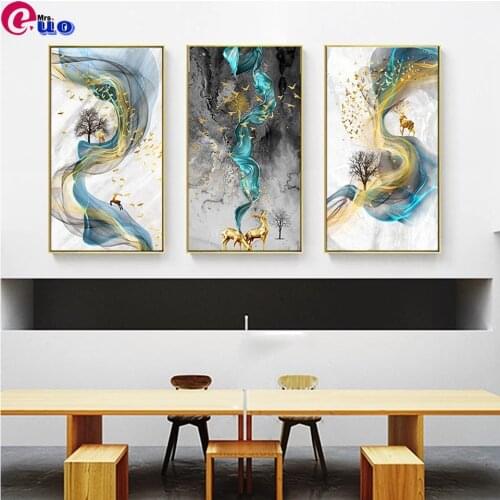 5D DIY Diamond Embroidery Landscape Abstract Blue Golden Deer Diamond Painting Aniamal Full Drill Rhinestone Mosaic Home Decor