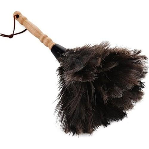 896A Natural Fluffy Ostrich Feather Duster with Wooden Handle Eco-Friendly Reusable Handheld Car Duster Interior/Exterior