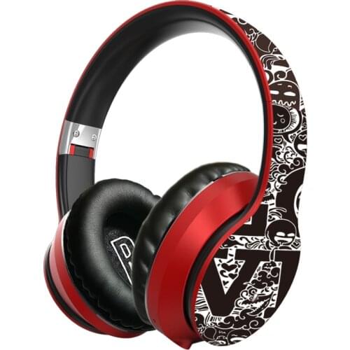 Wireless Bluetooth 5.0 Headphones Over Ear Headest Graffiti Design Foldable Headphone with Mic Hi-Fi Stereo For phone pc laptop