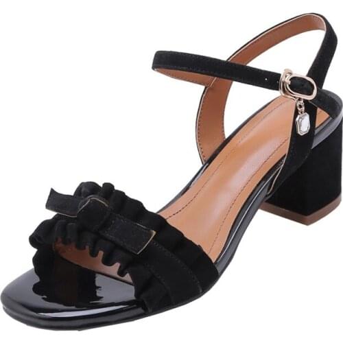 Big Size 9 10 11 12 high heels sandals women shoes woman summer ladies Folded bow with thick heel and buckle sandals