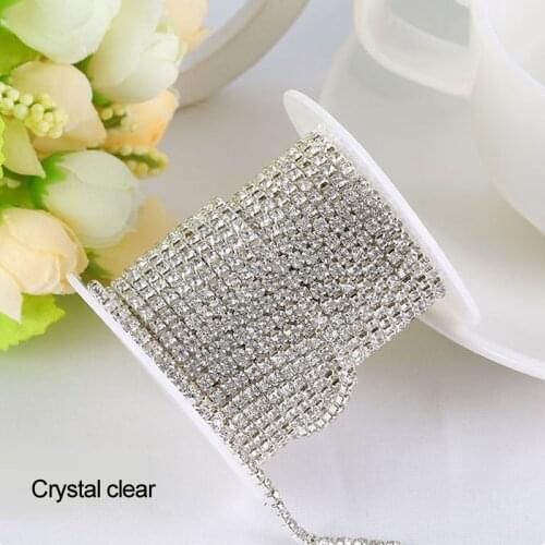 Rhinestones chain Crystal clear 3Yards/lot SS6/SS8/SS10/SS12 Silver claw for Garment free shipping