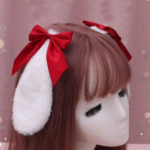 Women Girls Hair Clip Cute Rabbit Bunny Plush Lop Ears Hairpin Candy Color Ribbon Bowknot Lolita Cosplay Hair Accessories