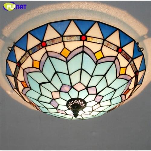 FUMAT European Pastoral Brief Tiffany Lamps LED Ceiling Lamps Living room Bed Room Stained Glass Lampshade Ceiling Lights