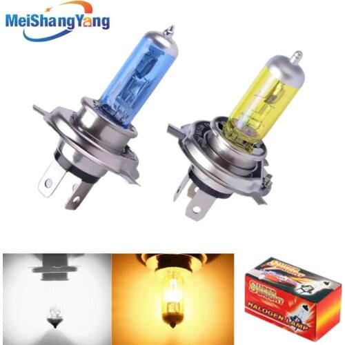 2pcs 12V H4 55W/60 Yellow Fog Lights Halogen Bulb High Power Headlight Lamp Car Source parking Head auto 100W 3000K