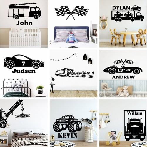 Car Custom Name Vinyl Wall Sticker For Boy Kids Room Wall Decal Stickers Bedroom Vinyl Mural Muursticker