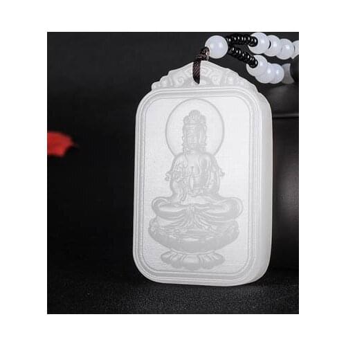 Fine Jewelry Clin-kk Superb Sculpture White Jade Dragon Kwan-Yin Guan Yin Bodhisattva Buddha Necklace Pendant
