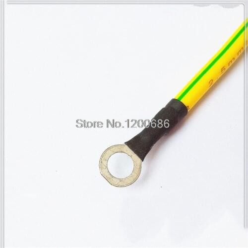 20CM Yellow green Ground loop cable 4mm inside diameter ring 4MM M4 screw hole rounding shaped Bare Ring Terminal wire harness