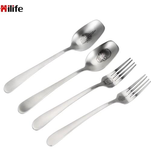 Spoon Forks Kitchen Tools Stainless Steel Cooking Accessories Flatware Tableware Dinnerware Skeleton Skull Printed