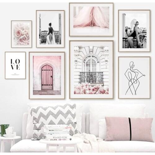 Magnolia Morocco Door Rose Flower Line Wall Art Canvas Painting Nordic Posters And Prints Wall Pictures For Living Room Decor