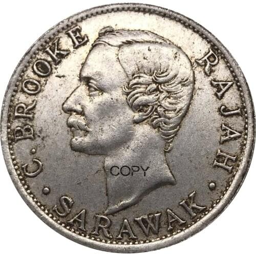Sarawak 1900 50 Cents Charles Brooke Rajah Coin Metal Cupronickel Silver Plated Collectibles Souvenir Copy Coins