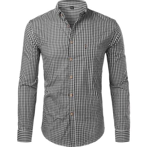 Mens Plaid Cotton Blouse Casual Slim Long Sleeve Button Down Dress Shirts 2021 Fashion Work Business Brand Shirt Chemise Homme