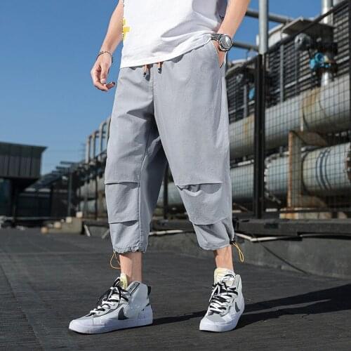 Pants Men Korean-style Trend Summer Beam Leg Loose Viscose Sports Workwear Casual Long Thin 7 Shorts