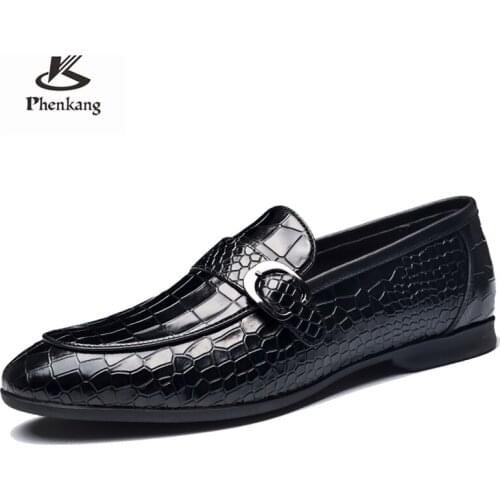 Mens Genuine Leather Crocodile Pattern Silp on Buckle Driving Soft Daily Pea Loafer Shoes Summer Black Dress Shoes 2021