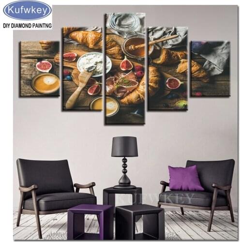 5 Pieces Food Honey And Bread 5D diy Diamond Painting Full Square round 3D Diamond Embroidery Diamond Mosaic Sale 2019 New style