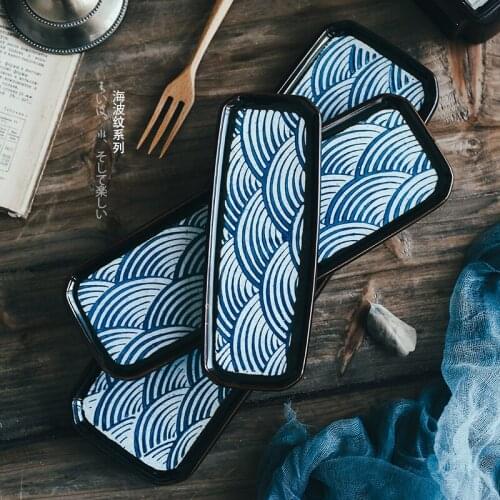 Blue rectangular ceramic plate set Dessert Steak tray Restaurant kitchen supplies Salad fries dish Cutlery Set