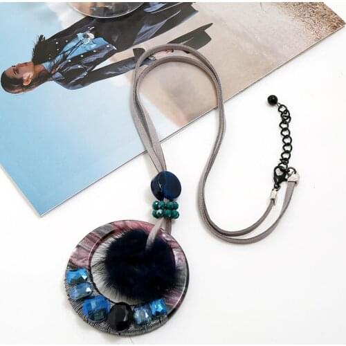 Necklaces & pendants Long leather Chain Acrylic Round Necklace Pendant Women choker jewelry kolye collares chocker bijoux femme