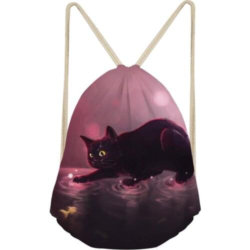 HaoYun Womens Travel Drawstring Backpack Fantasy Cats Pattern Beach Shoes Pockets Cartoon Animal Girls Mini Organizer Bags
