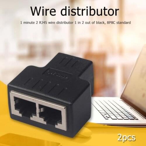 2pcs Network Cable RJ45 Splitters 1 to 2 Ways LAN Ethernet Cord Connector Adapter Black