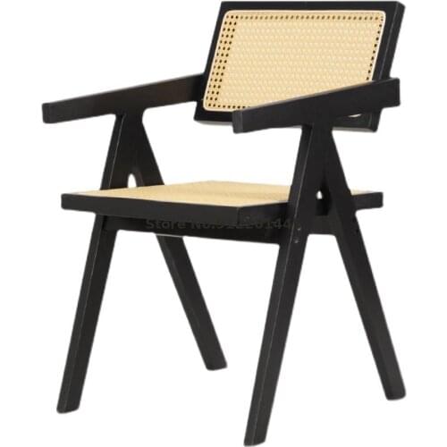 Nordic Ins Solid Wood Rattan Chair Designer Log Dining Chair Net Red Light Luxury Backrest Leisure