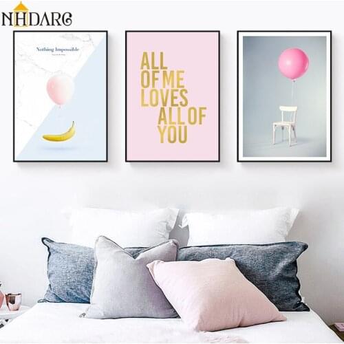 Nordic Pink Balloon Banana Quote Posters and Prints Canvas Painting Wall Picture for Living Room Cuadros Home Decoration Salon