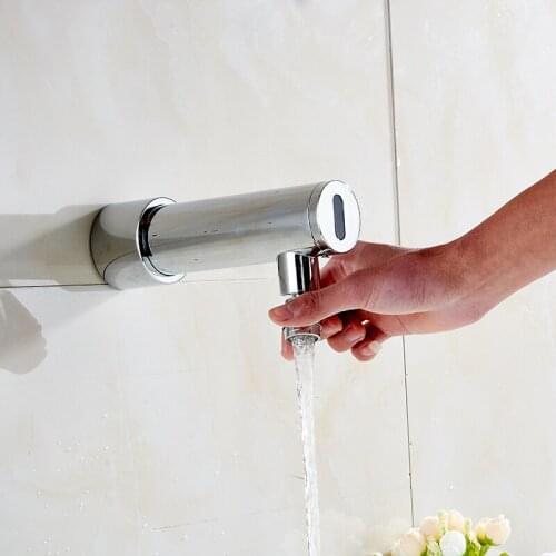 Vidric Chrome Brass Wall Mounted Battery Power Automatic Sensor faucet Bathroom Wash Basin Touchless infrared Faucet