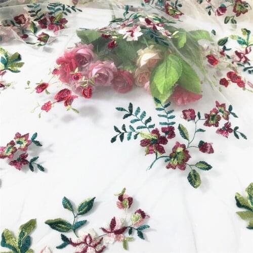 1Yard Embroidered Flower Mesh Net Yarn Lace Fabric Off White Black DIY Lady Children Dress Sewing Accessories V2995