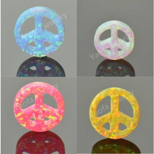 High Quality Opal charms 12mm Synthetic Peace Sign Opal Pendant Necklace For Women