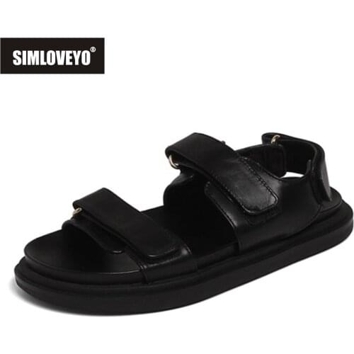 SIMLOVEYO 2021 Genuine Leather Open Toe Summer Female Shoes Platforms Hook&Loop Slingback Casual Women Sandals Size 34-39 A4413