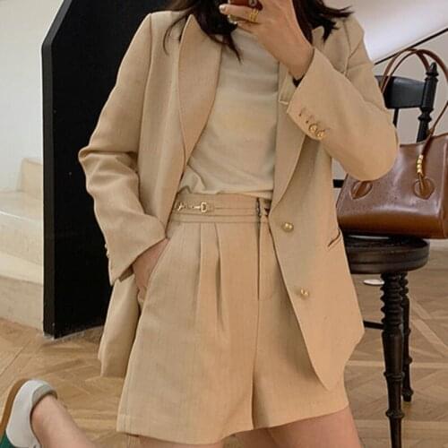 Women Casual Sets Long Sleeve Blazer Set Two Piece Outfits Shorts Solid Lady Suits Female Office Lady Blazers High Waist Shorts