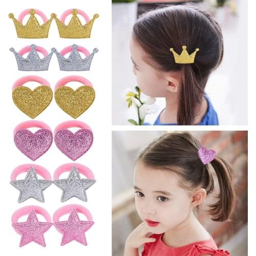10pcs Bright matte crown girl hair rope childrens head jewelry baby cute five-pointed star hair ring