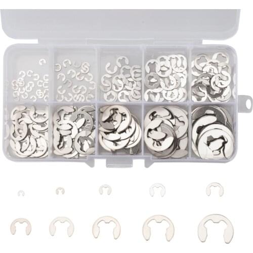 120/200 PCS 304 Stainless Steel Circlip GB894 Shaft E Clip Washer Assortment Kit Circlips Retaining Ring for Fastener M1.5~M10